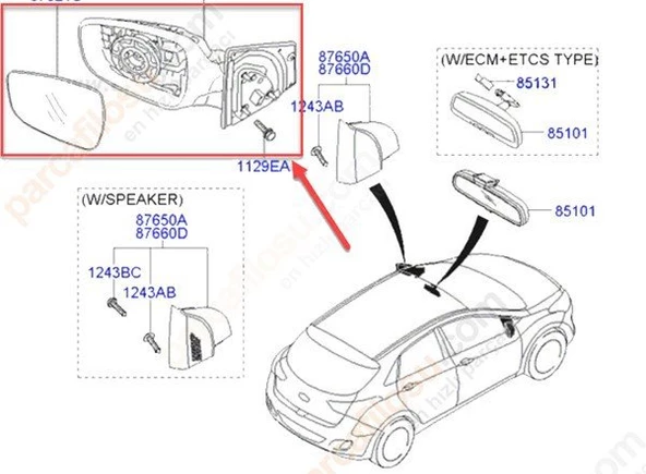 Hyundai İ30 Kapi Aynasi Sağ (2011-2016) 1.6, 1.6 GDI, 1.6 CRDI 87620A6060 ürün görseli 1