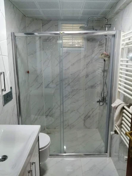 Teknesiz Cam Duşakabin Düz 1 Sabit 1 Sürgülü ND112 ürün görseli 1