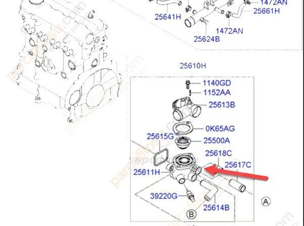 Hyundai Elantra Termostat Alt Gövde (2014-2019) 1.6 CRDI 256112A100 ürün görseli 1