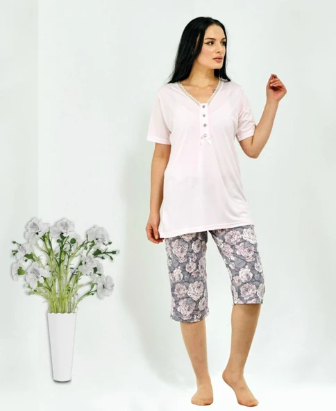 HF Club 3102 Kadın Açık Yaka Kapri Pijama Takımı ürün görseli 1