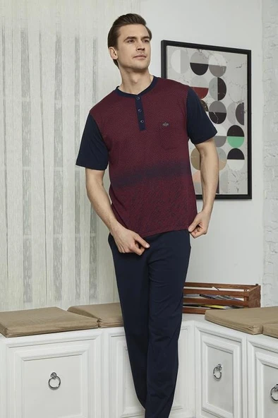 KLY 7615 Erkek Midi Yaka 3'lü Pijama Takımı ürün görseli 1