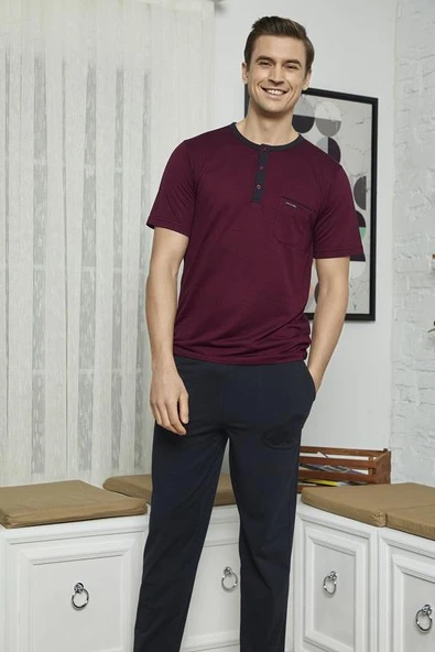 KLY 7618 Erkek Midi Yaka 3'lü Pijama Takımı ürün görseli 1