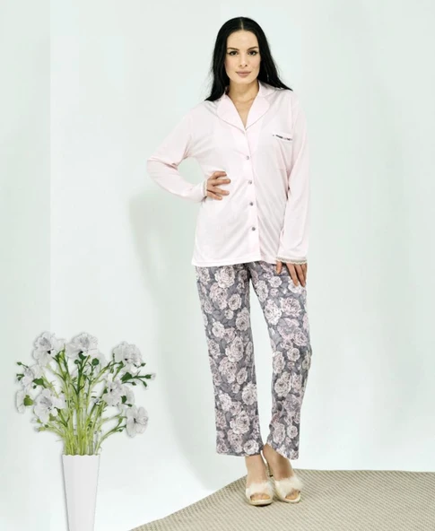 HF Club 3103 Kadın Önden Düğmeli Pijama Takımı ürün görseli 1
