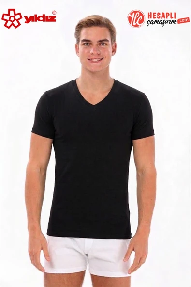 Yıldız 61 Erkek Büyük Beden %100 Pamuklu Ribana Esneyen Rahat Kumaş V Yaka Erkek Atlet/Fanila/Tshirt ürün görseli 1