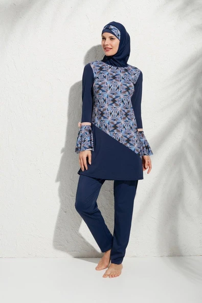 Pierre Cardin 191921 Uzunkollu Kolu Volanlı Desenli Tesettür Mayo ürün görseli 1