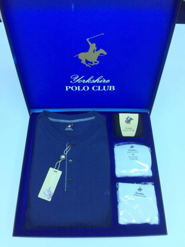 Polo Club Erkek Damat Uzun Kol Pijama Takım Atlet Boxer Çorap Kutulu Set ürün görseli 1
