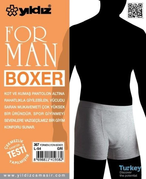 Yıldız 367 Gri Formen Likralı Boxer - Resim 2