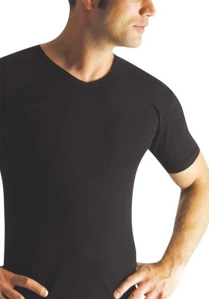 Yıldız 127 Erkek Siyah V Yaka Süper İnce Modal Pamuk Terletmez Kısa Kollu Tshirt ürün görseli 1