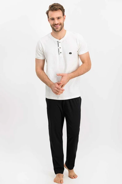 Arnetta 632 Everyday Erkek Düğmeli Yaka Kısa Kollu Pijama Takım ürün görseli 1