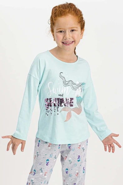 Roly Poly 1742 Kız Çocuk Desenli Rahat Kalıp Pamuklu Uzun Kollu Pijama Takımı ürün görseli 1