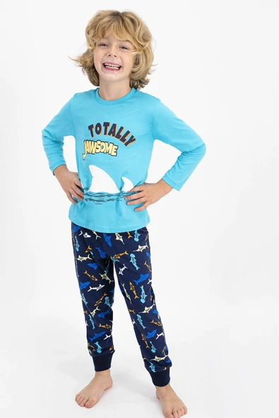 Roly Poly 2357 Totally Jawsome Turkuaz Erkek Çocuk Uzun Kol Pijama Takımı ürün görseli 1
