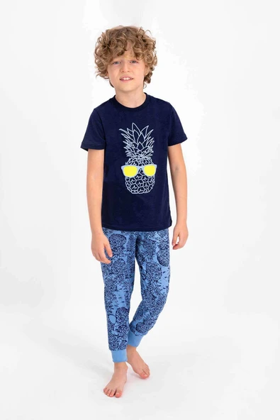 Roly Poly 2334 Erkek Çocuk Pineapple Lacivert Mavi Kısa Kol Pijama Takımı ürün görseli 1