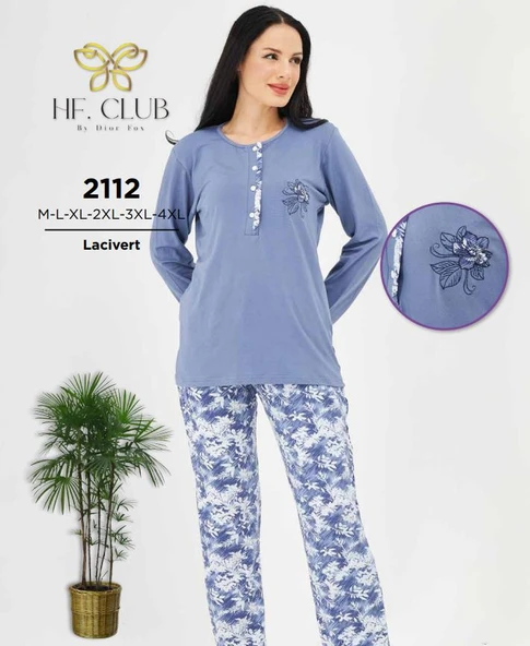 HF Club 2112 Kadın Önden Düğmeli Uzun Kollu Pijama Takımı ürün görseli 1