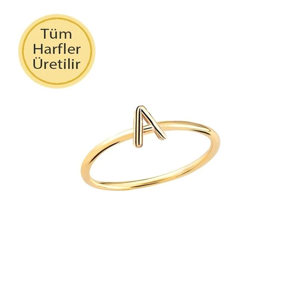 14 Ayar Altın A Harfli Yüzük - Resim 4