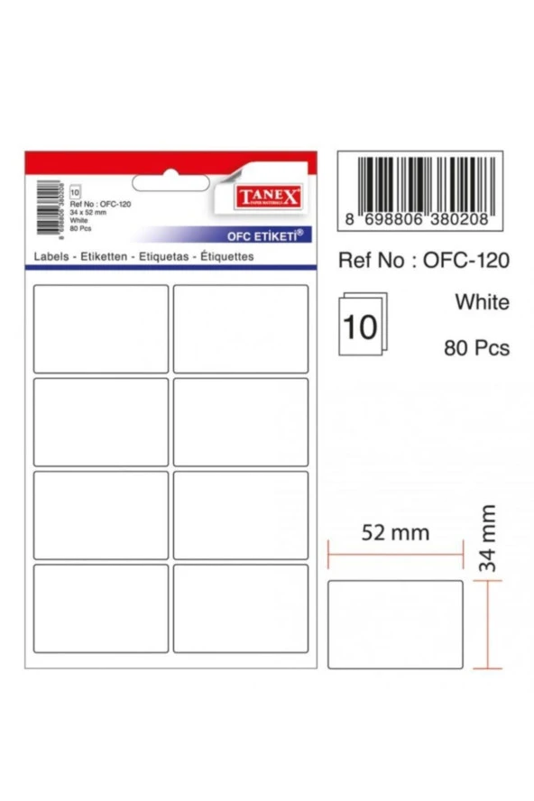 Tanex Ofis Etiketİ Poşetli 34x55 MM Beyaz (10 Lu Paket) ürün görseli 1