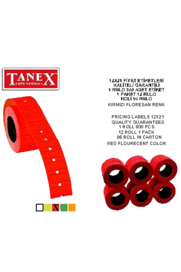 Tanex Fiyat Etiketi Çizgili 12x21 Fosforlu Kırmızı (6 Lı Paket) ürün görseli 1