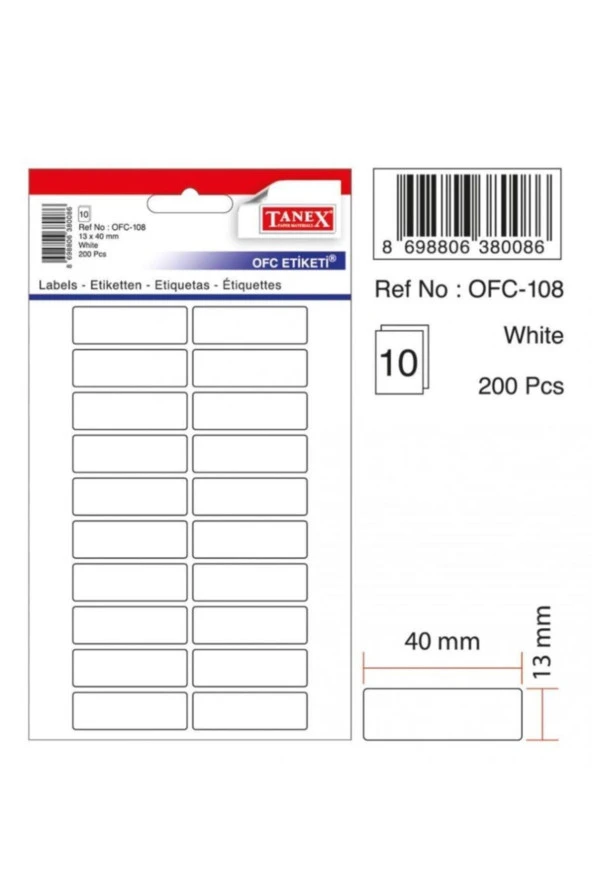 Tanex Ofis Etiketi Poşetli 13x40 MM Beyaz OFC-108 ürün görseli 1