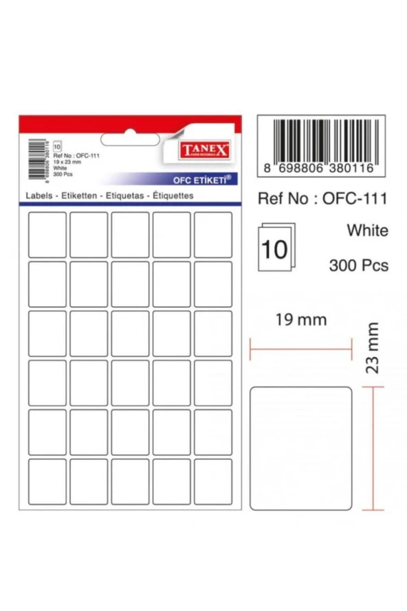 Tanex Ofis Etiketi Poşetli 19x23 MM Beyaz (10 Lu Paket) ürün görseli 1