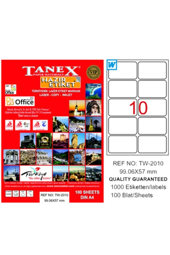 Tanex Lazer Etiket 100 Yaprak 99.1x57 Laser-Copy-Inkjet TW-2010 (20 Paket) ürün görseli 1