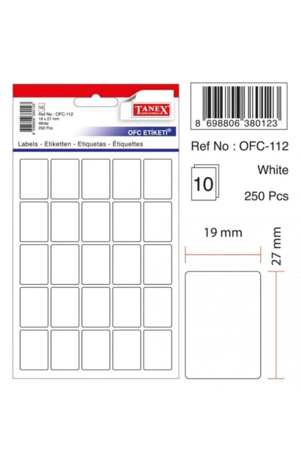 Tanex Ofis Etiketi Poşetli 19x27 MM Beyaz OFC-112 (10 Lu Paket) ürün görseli 1