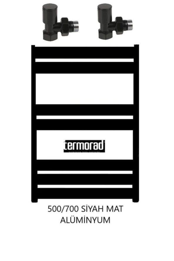Mat Siyah Alüminyum Havlupan 50*70 Cm Termorad Petsa Slim +2 Adet Radyatör Havlupan Vanası Siyah Mat 1/2 ürün görseli 1