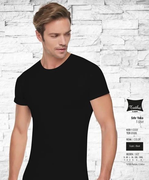 TUTKU 0105 ERKEK SIFIR YAKA KISA KOLLU ATLET 6 ADET  SİYAH 2XL ürün görseli 1