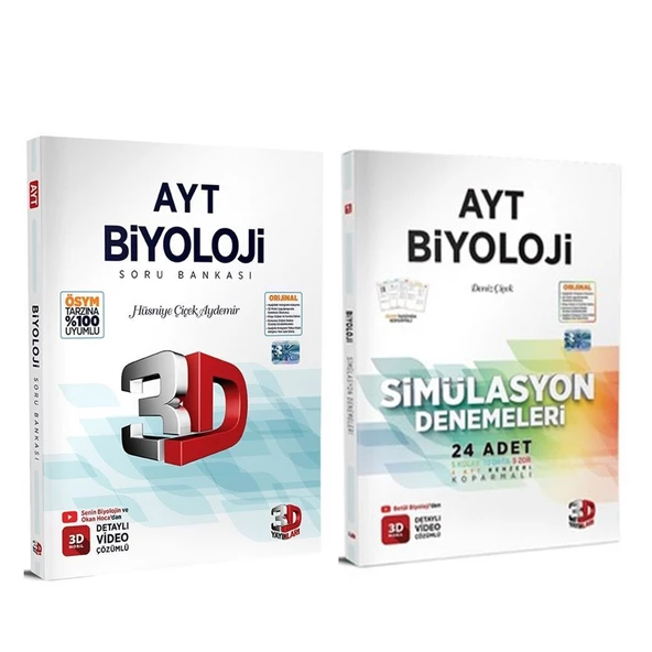 3D AYT Biyoloji Soru Bankası ve Deneme Seti 2 Kitap ürün görseli 1