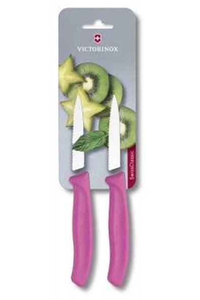 Victorinox 6.7636.L115B 8cm Pembe 2li Tırtıklı Soyma Bıçağı, Blisterli Paket ürün görseli 1