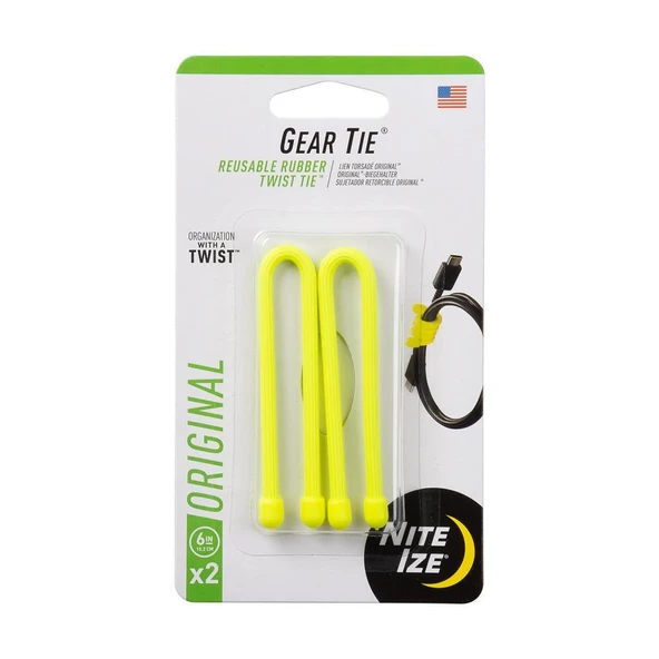 Nite Ize Gear Tie Kablo Düzenleyici Neon Sarı 15cm 2li Paket ürün görseli 1
