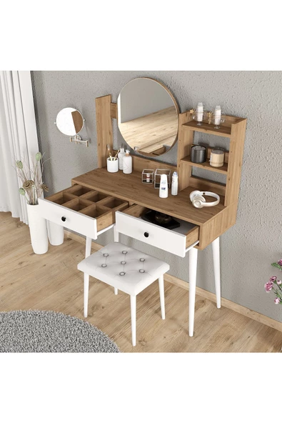 Roewood Efsane Makyaj Masası Ahşap Tabure Takım ürün görseli 1