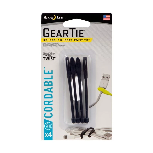 Nite Ize Gear Tie Kablo Düzenleyici Siyah 7.6cm 4lü Paket ürün görseli 1