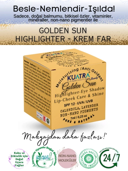 Kuatra Golden Sun Doğal İçerikli Nemlendirici Antioksidan Işıltı Veren Balm (Highlighter - Göz Farı- Aydınlatıcı) 7ml ürün görseli 1