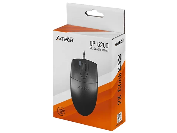 A4 TECH OP-620D 1200 dpı Kablolu Usb Mouse Siyah 2x Double Click ürün görseli 1