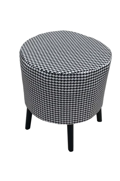 Evim-E Aksesuar Yuvarlak Modern Ağaç Iskeletli 41 Cm Puf(bench) Keten Kaz Tüyü Desenli ürün görseli 1
