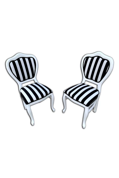 Evim-E Aksesuar 2 Adet Kontra Lükens Ayaklı Ahşap Sandalye - Zebra Kumaş + Beyaz Ayak(cafe&restaurant&mutfak&salon) ürün görseli 1