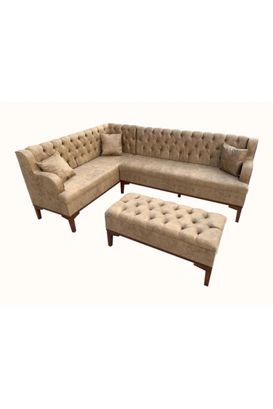 Evim-E Aksesuar 160x220 Cm Chester Yarım Kollu Mutfak Köşesi-tamamı Ağaç Iskeletli-kapitoneli-puflu ürün görseli 1