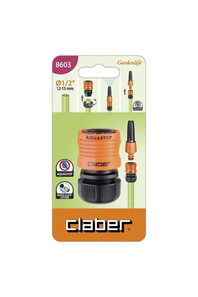 CLABER  HORTUM MUSLUK BAĞLANTI ADAPTÖRÜ AQUA STOPLU 1/2'' CLABER 8603 ürün görseli 1