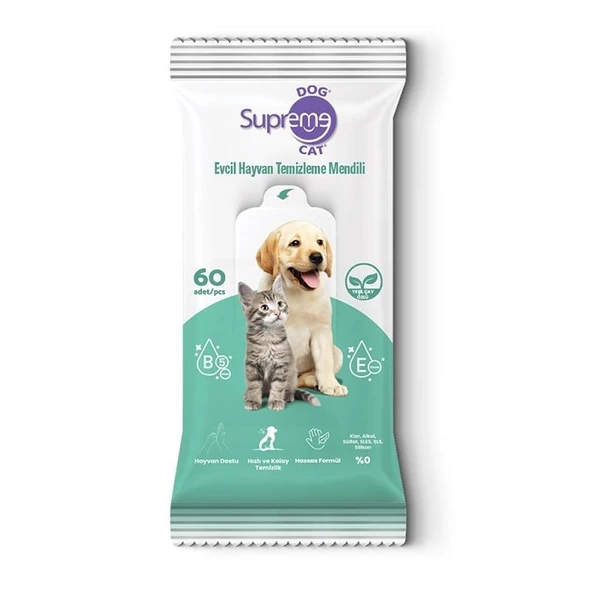 Supreme Yeşil Çaylı Kedi Ve Köpek Temizleme Mendili 60 Lı ürün görseli 1