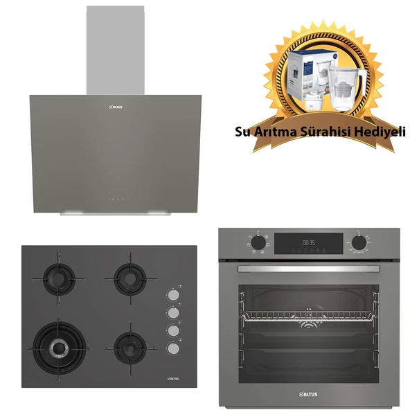 Altus Gri Cam Ankastre Set 570 G - 189 Dg Woklu - 322 G Dijital Turbo -Hediyeli ürün görseli 1