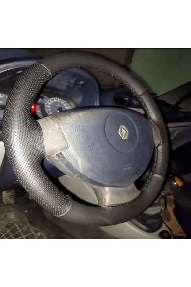 DİKİŞLİ DİREKSİYON KILIFI SİYAH/NOKTALI DERİ SİYAH DİKİŞLİ RENAULT CLİO 2007 SONRASI ürün görseli 1