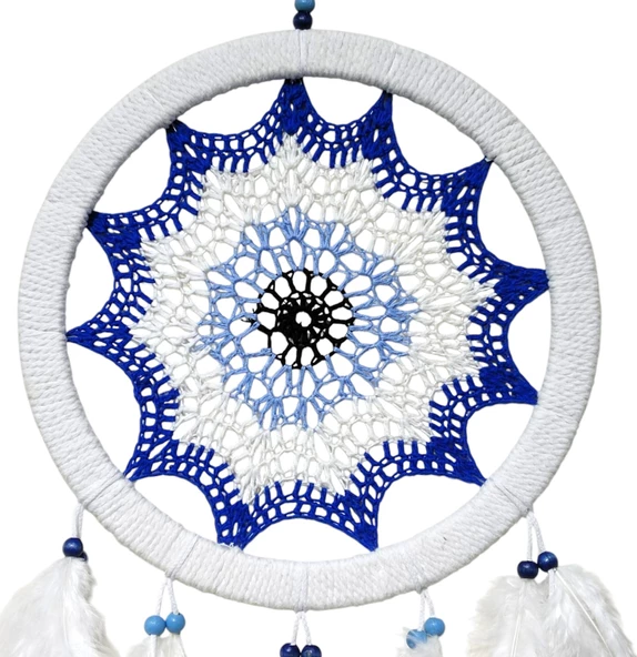 Saks Mavisi Nazar Motifli Kuş Tüylü Duvar Süsü ürün görseli 1