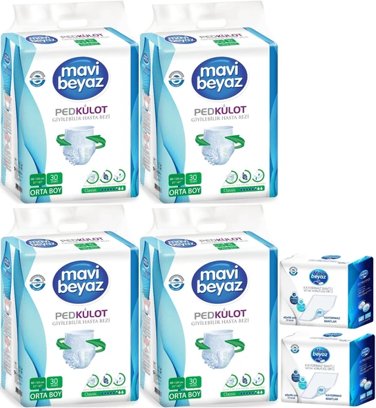 Mavi Beyaz Ped Emici Külot Hasta Bezi M - Medium Orta 120 Adet + Yatak Koruyucu Örtü 60*90CM 60 Adet ürün görseli 1