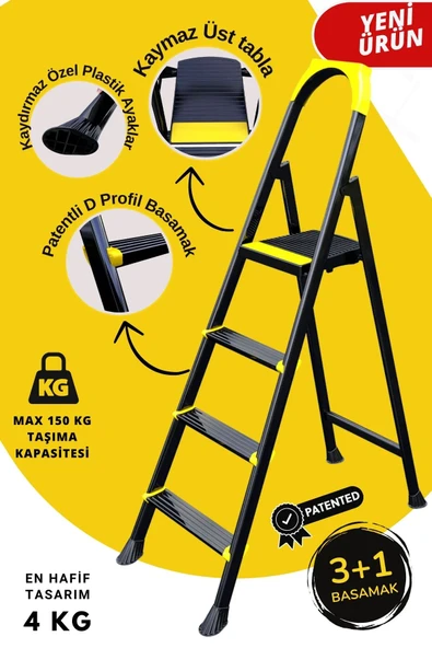 Ertekpa Leo 3+1 Basamaklı Metal Merdiven ürün görseli 1