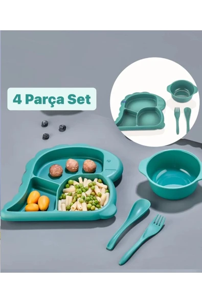 Dino  Mavi 4 Parça Parça Bebek Yemek Seti Mama Tabagi Seti ürün görseli 1