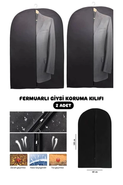 2 Adet Takım Elbise Kılıfı Hurcu Dolap Düzenleyici Gamboç 60x100 Giysi Saklama Çantası ürün görseli 1
