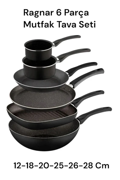 Ragnar 7 Parça Ramazan Tava Seti Çeyiz Set Wok Grill Krep Kızartma Tavası Sosluk  sahan  kaçerola ürün görseli 1