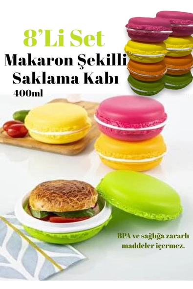 8'Li Makaron Beslenme Saklama Kutusu Çerezlik Anaokulu Için Eğlenceli Kapaklı Kutular ürün görseli 1