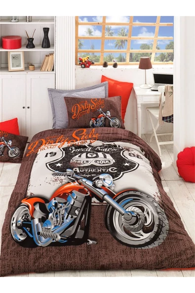 Erkek Çocuklar Motor Bisiklet Model Tek Kişilik Nevresim Takımı ürün görseli 1