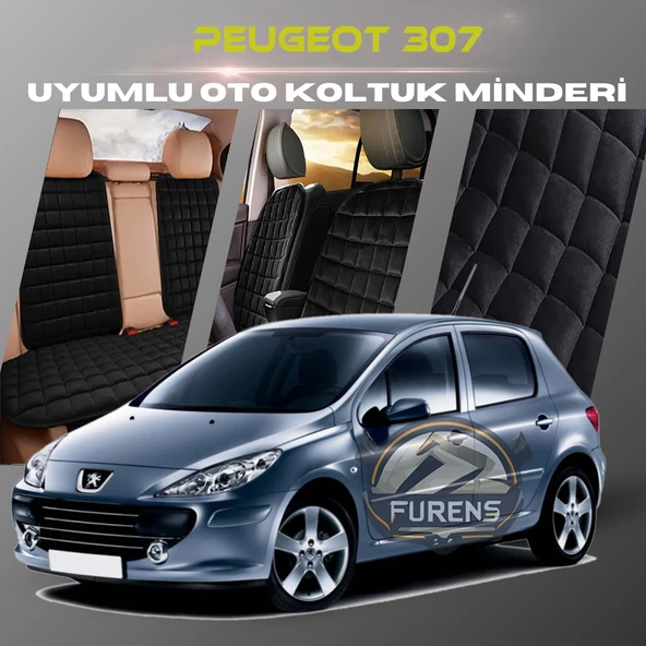 Peugeot 307 Siyah Renk Tay Tüyü Cepli & Terletmez Sırtlı Oto Koltuk Minder Seti - Koltuk Koruma Kılıfı (ÖN & ARKA TAM SET) ürün görseli 1