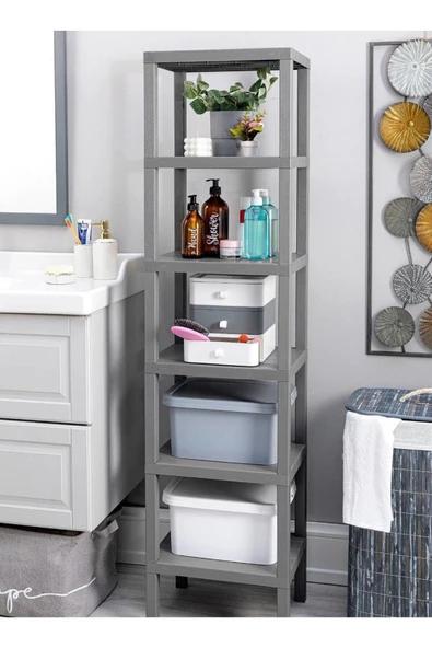 Shelf 6 Katlı Düzenleyici Raf Ünitesi Gri Kitaplık Banyo Rafı Mutfak Organizeri ürün görseli 1